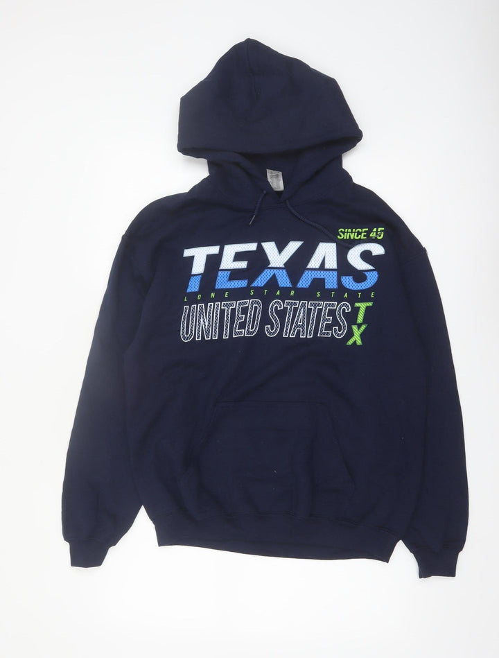 Gildan Men's Blue Texas USA Graphic Pullover Hoodie Medium