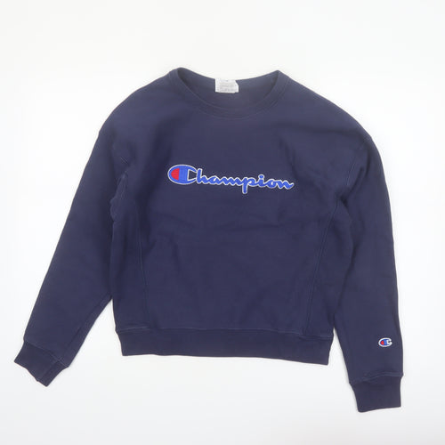 Champion Womens Navy Reverse Weave Sweatshirt Medium Cotton Blend
