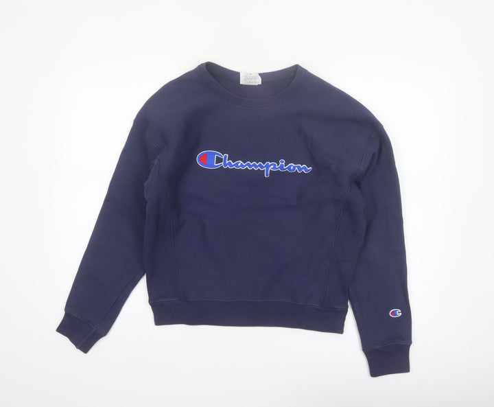 Champion Womens Navy Reverse Weave Sweatshirt Medium Cotton Blend