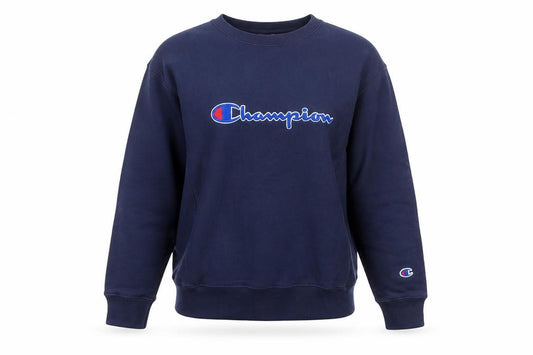 Front view of Champion women’s navy reverse weave sweatshirt medium cotton blend