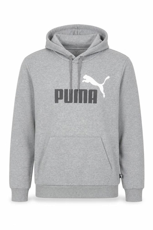 Front view of Puma men’s grey pullover hoodie regular fit m sportswear