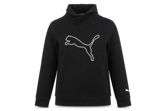 Front view of Puma women’s black small pullover sweatshirt with logo print