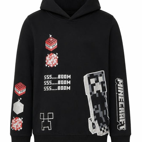 Minecraft Boys Black Hoodie 10-11 Years Pullover Creeper Print Hoodie