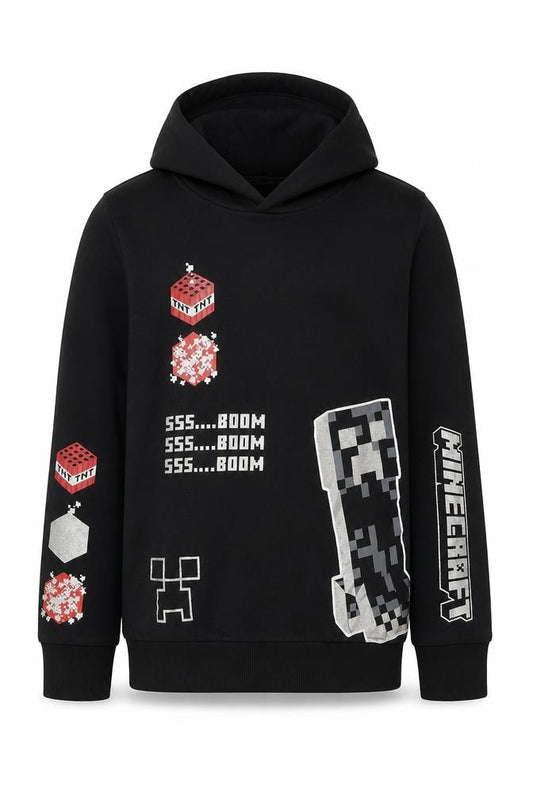 Minecraft Boys Black Hoodie 10-11 Years Pullover Creeper Print Hoodie
