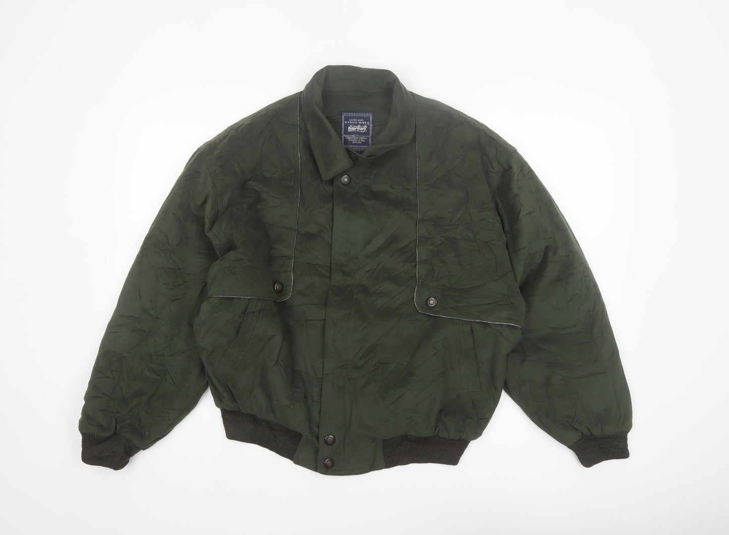 Kings Well Men's Green Bomber Jacket L Full Zip Casual Style