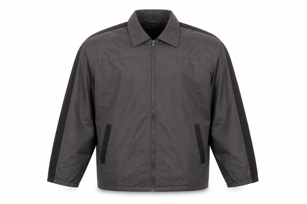 Front view of Casual Men’s Grey Polyester Full Zip Lightweight Jacket, size S