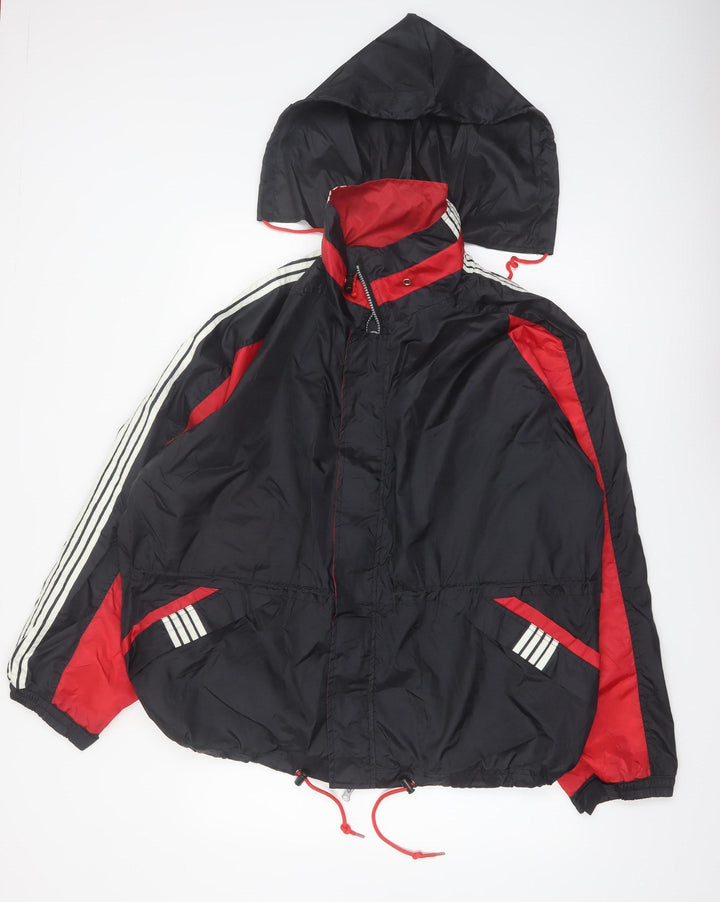 Rigo 2000 Men's Black Red Nylon Hooded Windbreaker Jacket L