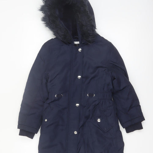 Bluezoo Girls Blue Hooded Fur Trim Winter Parka Coat 8-9 Years