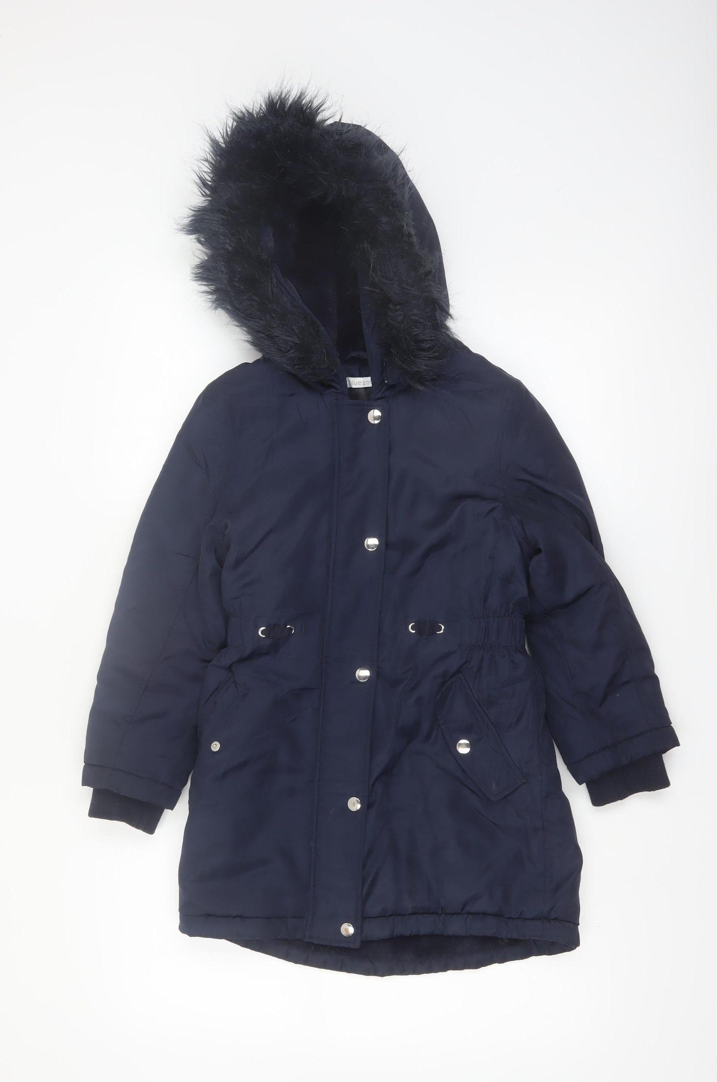 Bluezoo Girls Blue Hooded Fur Trim Winter Parka Coat 8-9 Years