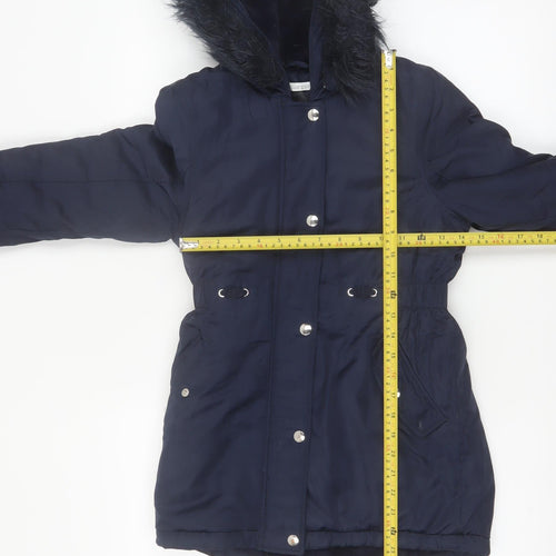 Bluezoo Girls Blue Hooded Fur Trim Winter Parka Coat 8-9 Years