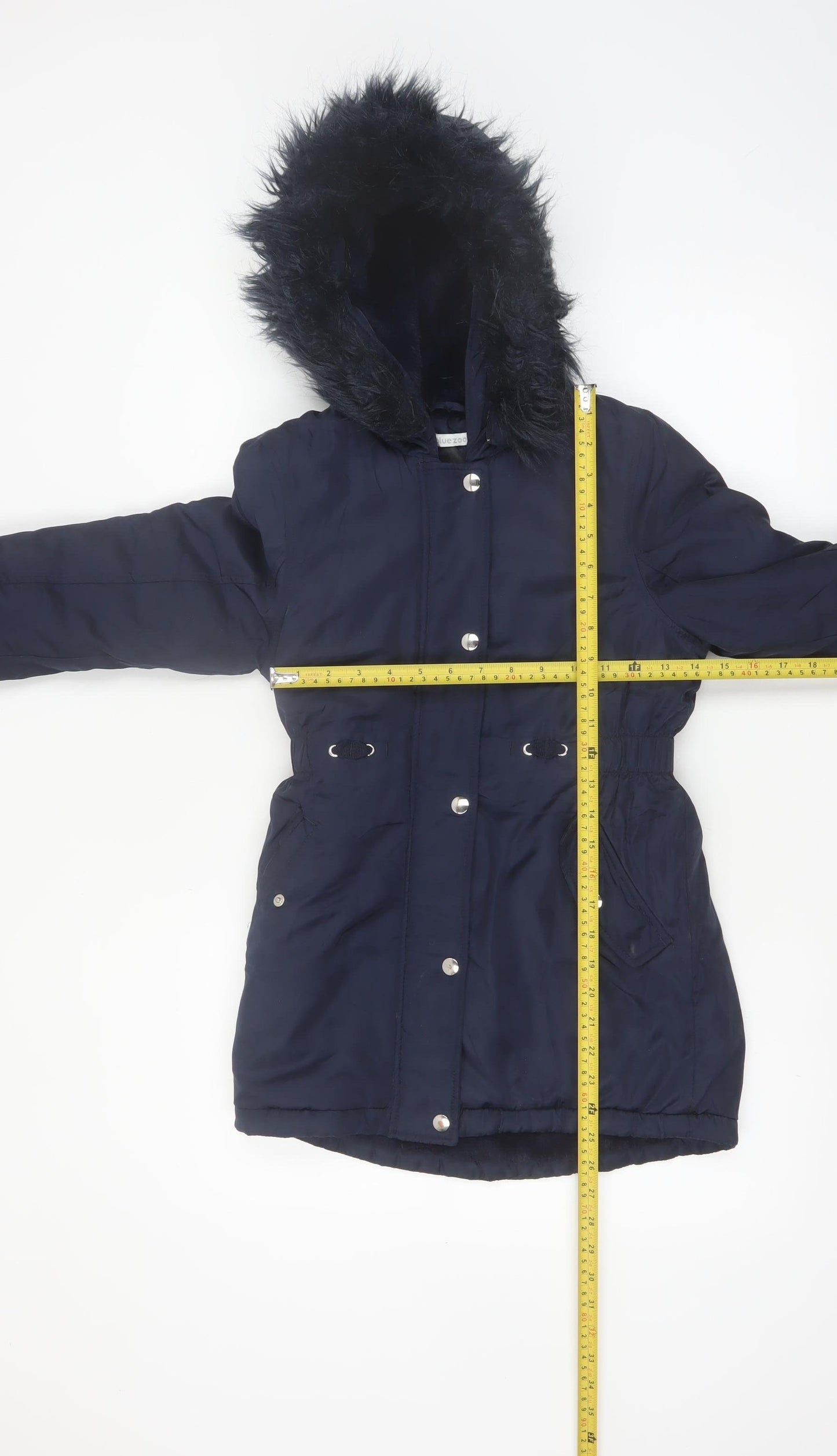 Bluezoo Girls Blue Hooded Fur Trim Winter Parka Coat 8-9 Years