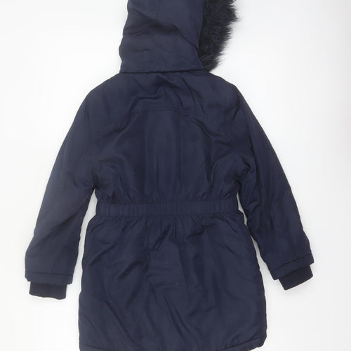 Bluezoo Girls Blue Hooded Fur Trim Winter Parka Coat 8-9 Years