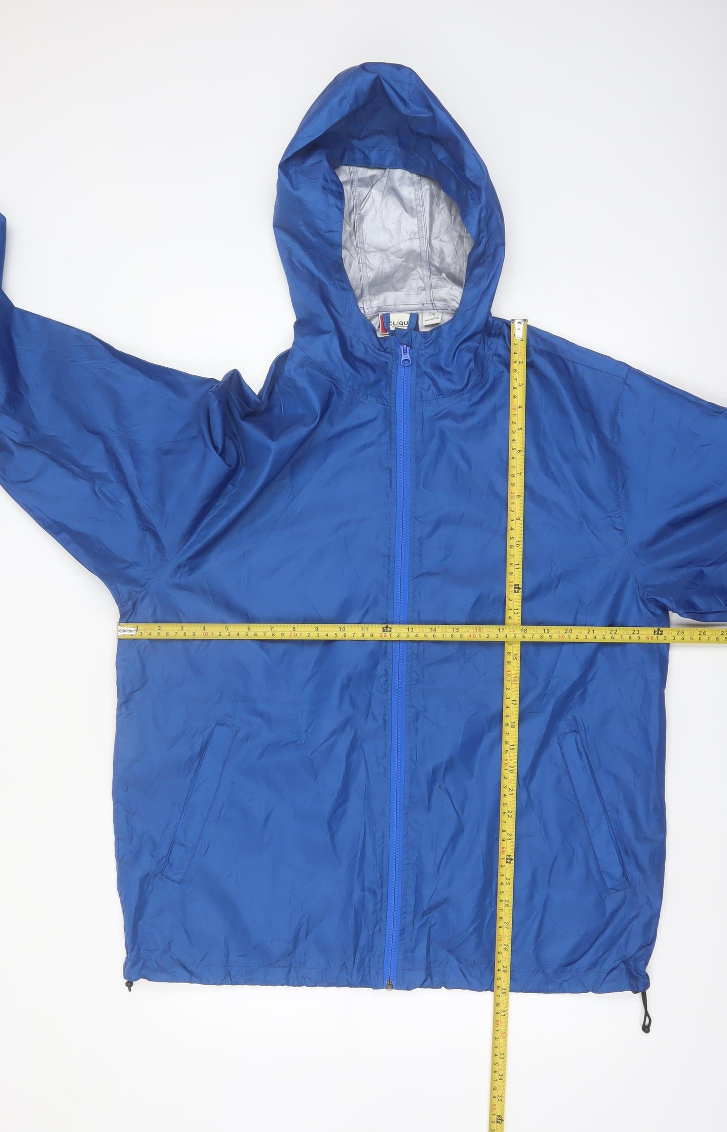 Clique Men's Blue Hooded Windbreaker Jacket L Lightweight Zip Up