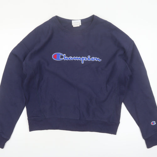 Champion Women's Navy Reverse Weave Sweatshirt Large Cotton Blend