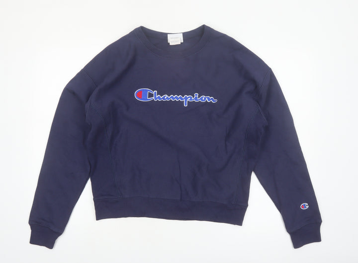 Champion Women's Navy Reverse Weave Sweatshirt Large Cotton Blend