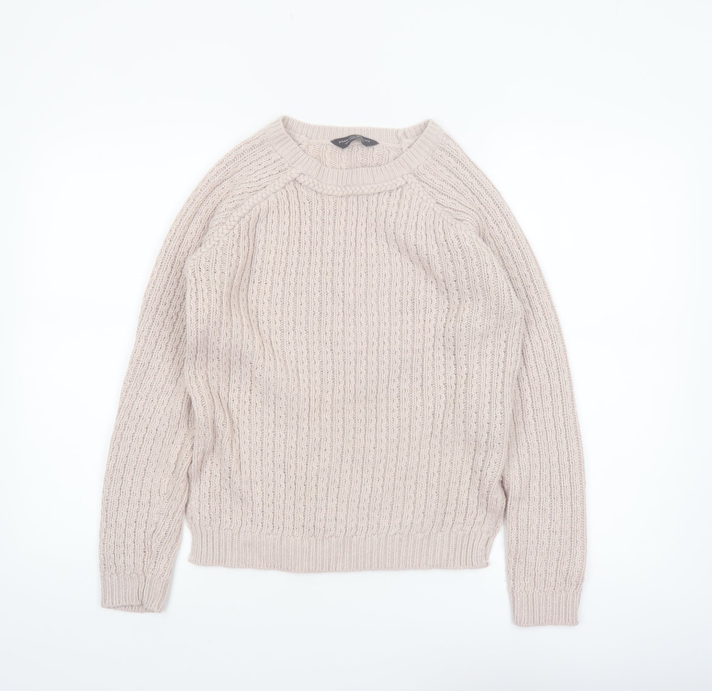 Dorothy Perkins Women Beige Cable-Knit Jumper Size 12 Acrylic Crew Neck