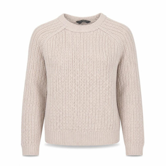 Front view of Dorothy Perkins Women Beige Cable-Knit Jumper, size 12, Acrylic Crew Neck