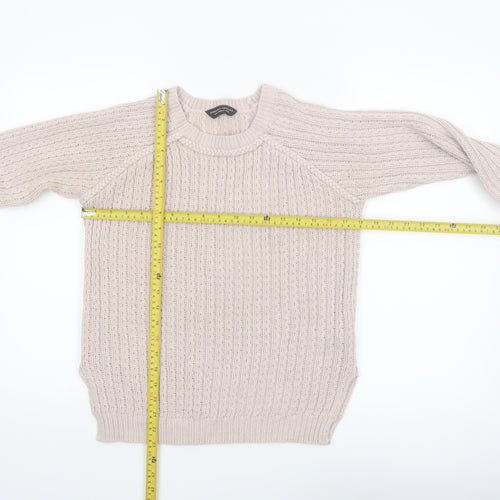 Dorothy Perkins Women Beige Cable-Knit Jumper Size 12 Acrylic Crew Neck