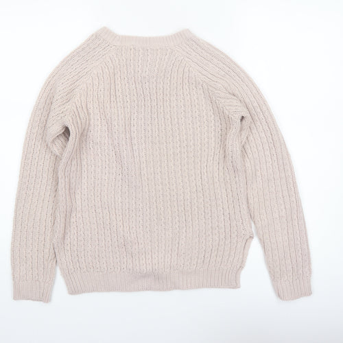 Dorothy Perkins Women Beige Cable-Knit Jumper Size 12 Acrylic Crew Neck