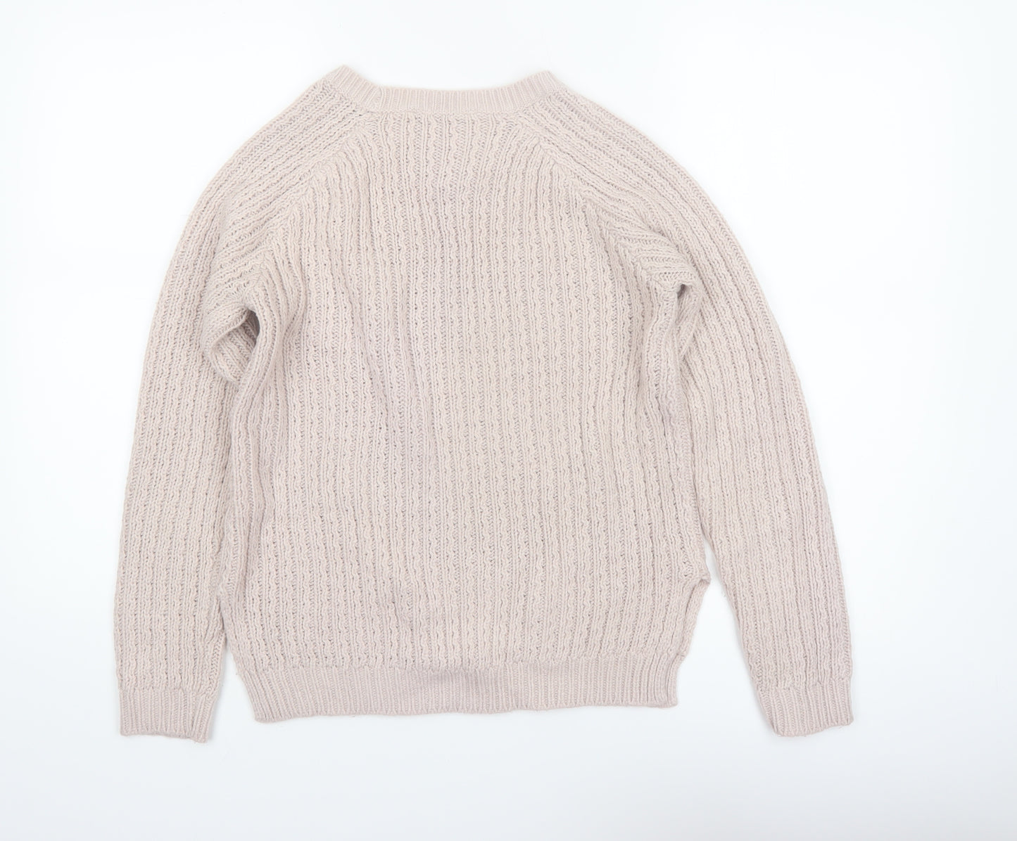 Dorothy Perkins Women Beige Cable-Knit Jumper Size 12 Acrylic Crew Neck