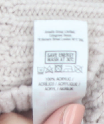 Dorothy Perkins Women Beige Cable-Knit Jumper Size 12 Acrylic Crew Neck