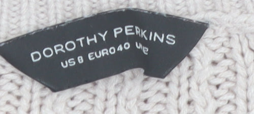 Dorothy Perkins Women Beige Cable-Knit Jumper Size 12 Acrylic Crew Neck