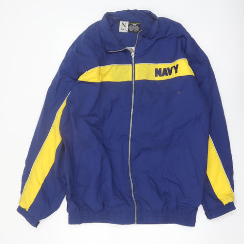 Navy Mens Blue Yellow XL Windbreaker Jacket Nylon Full Zip