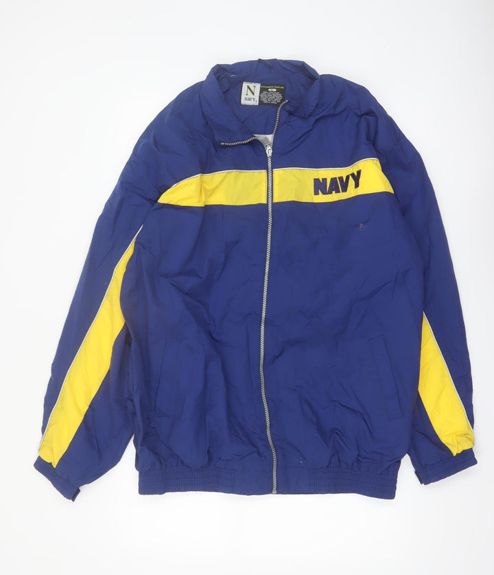 Navy Mens Blue Yellow XL Windbreaker Jacket Nylon Full Zip