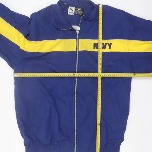 Navy Mens Blue Yellow XL Windbreaker Jacket Nylon Full Zip