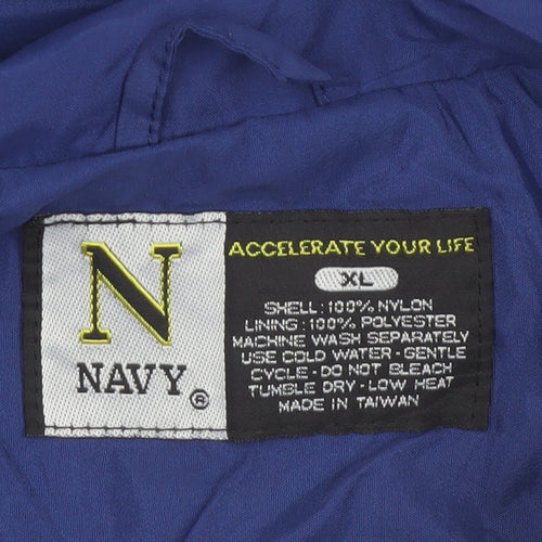 Navy Mens Blue Yellow XL Windbreaker Jacket Nylon Full Zip