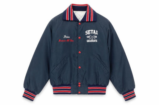 Front view of Holloway Men Blue Varsity Baseball Jacket M Sports Lined Retro
