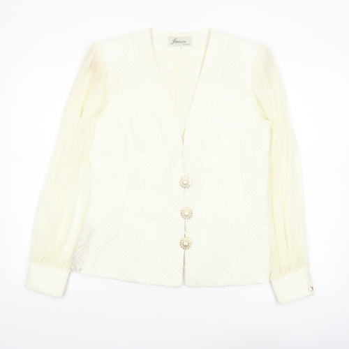 Lorellana Women’s Ivory Long Sleeve Beaded Button Blouse Size 8