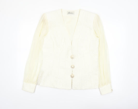Lorellana Women’s Ivory Long Sleeve Beaded Button Blouse Size 8