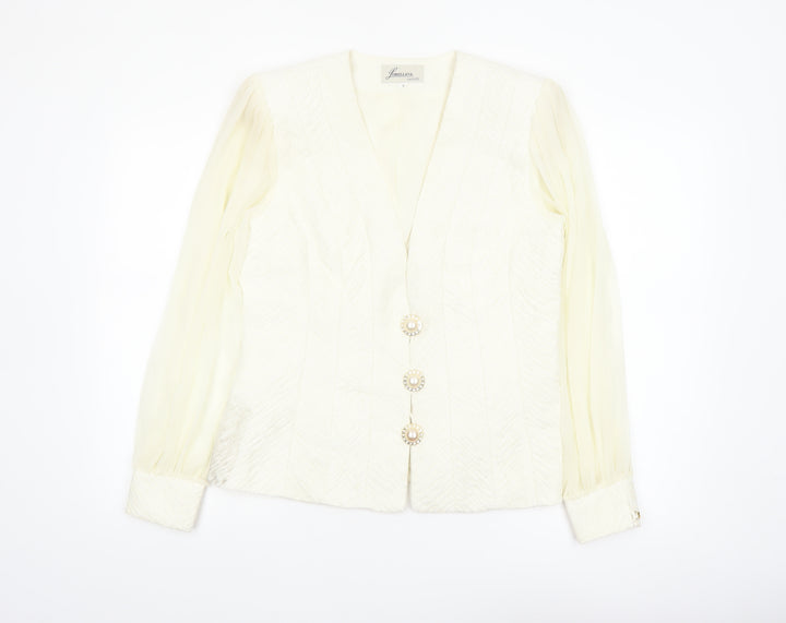 Lorellana Women’s Ivory Long Sleeve Beaded Button Blouse Size 8