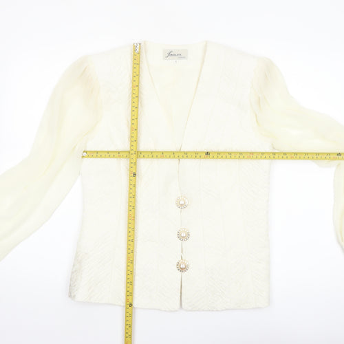 Lorellana Women’s Ivory Long Sleeve Beaded Button Blouse Size 8