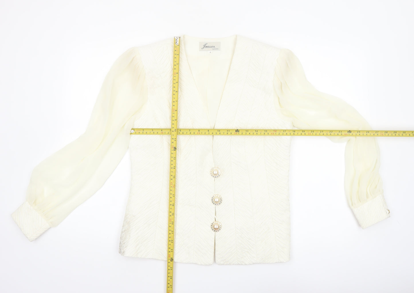 Lorellana Women’s Ivory Long Sleeve Beaded Button Blouse Size 8