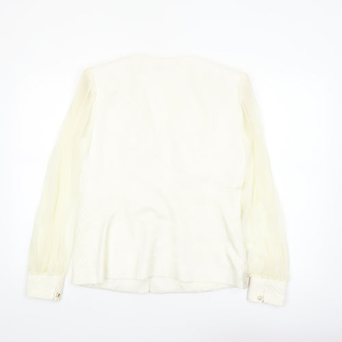 Lorellana Women’s Ivory Long Sleeve Beaded Button Blouse Size 8