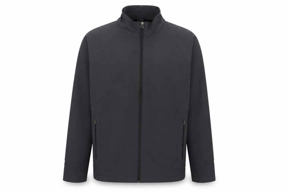Front view of Blue Harbor men’s black softshell jacket l full zip windproof