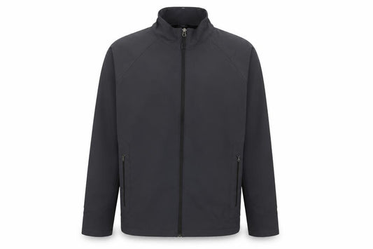 Front view of Blue Harbor men’s black softshell jacket l full zip windproof