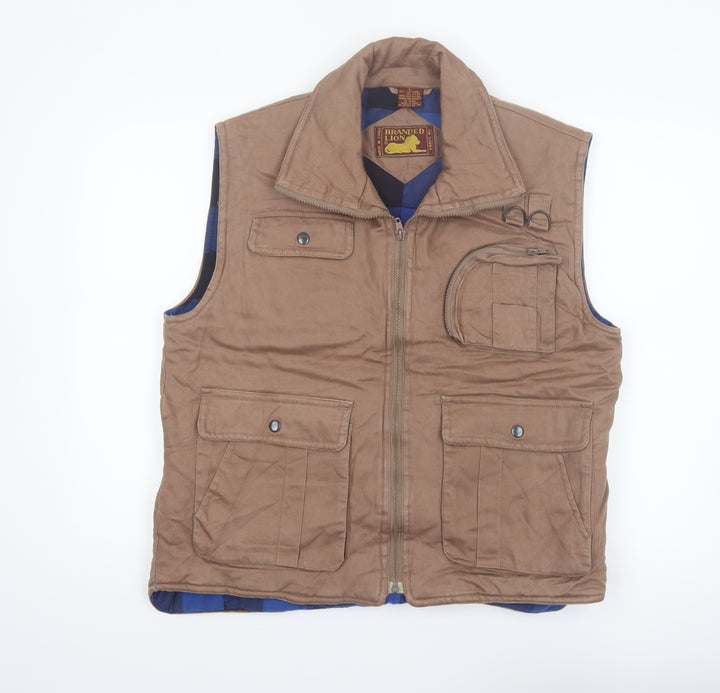 Branded Lion Men’s Brown L Padded Ramie Cotton Waistcoat Vest