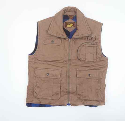 Branded Lion Men’s Brown L Padded Ramie Cotton Waistcoat Vest