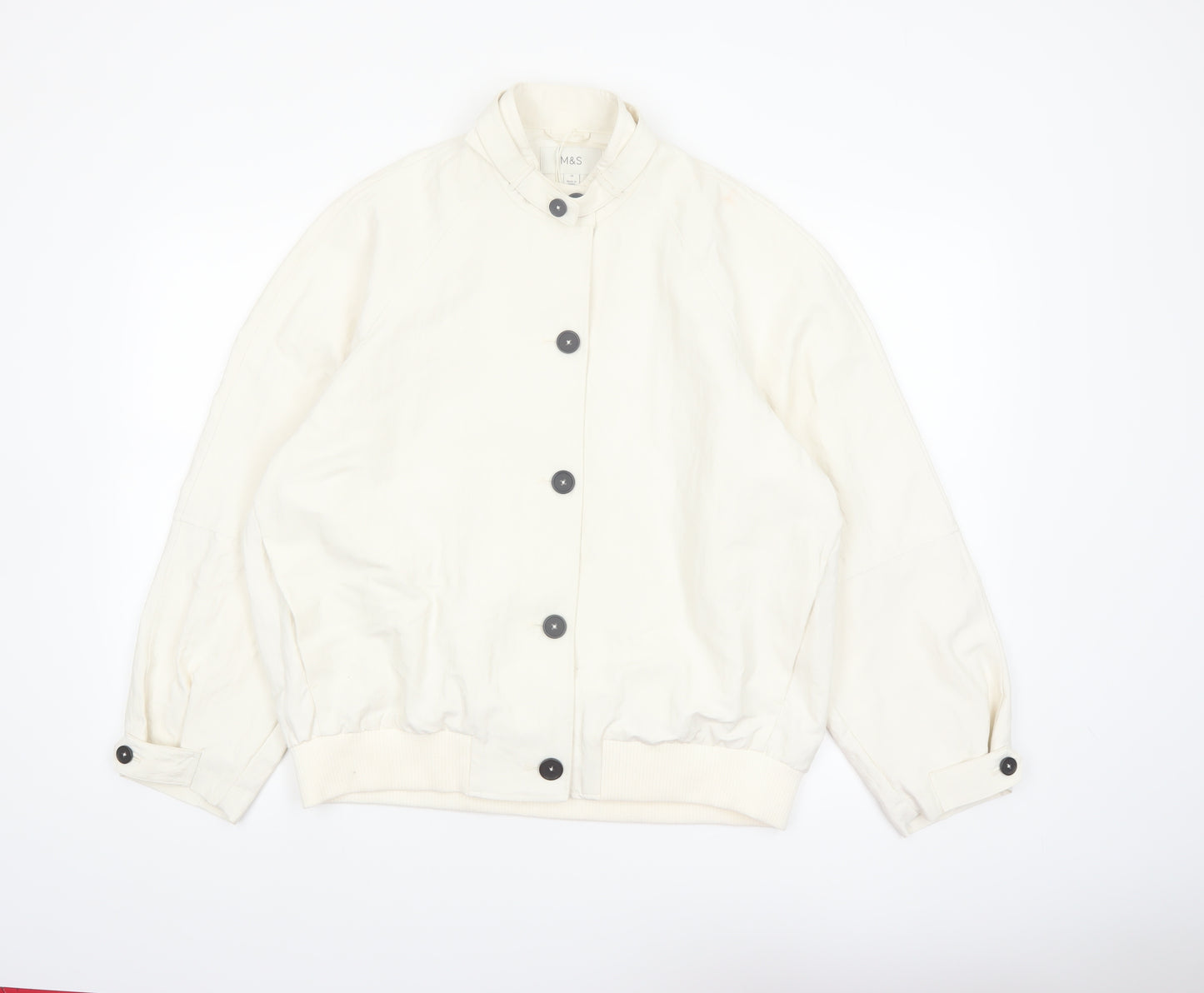 Marks and Spencer Men's Ivory Bomber Jacket Size M Polyester Button-Up