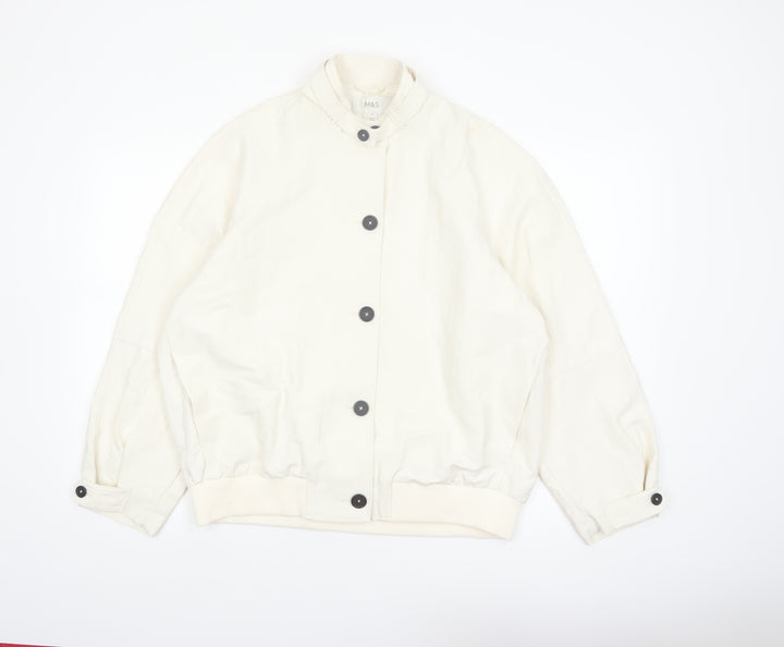 Marks and Spencer Men's Ivory Bomber Jacket Size M Polyester Button-Up
