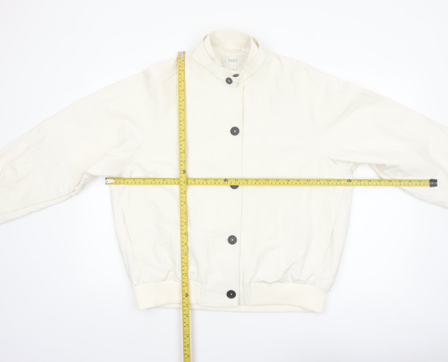 Marks and Spencer Men's Ivory Bomber Jacket Size M Polyester Button-Up