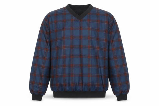 Front view of Forrester Men's Blue Plaid V-Neck Pullover Sweatshirt, size S