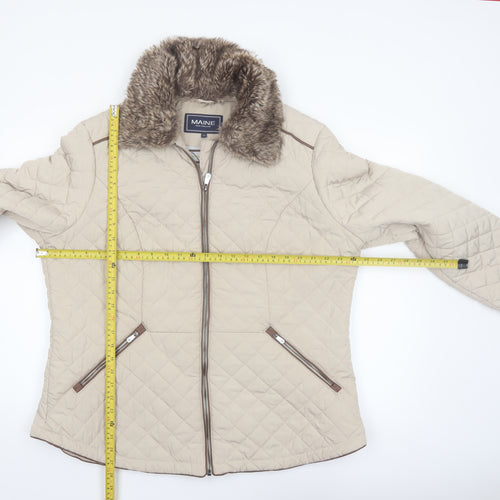 Maine New England Women's Beige Quilted Jacket Size 20 Faux Fur Collar