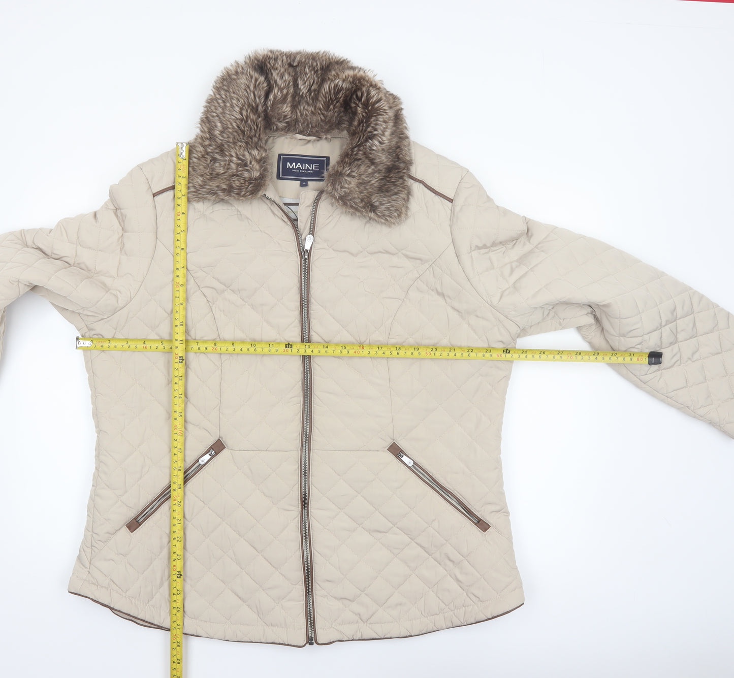 Maine New England Women's Beige Quilted Jacket Size 20 Faux Fur Collar