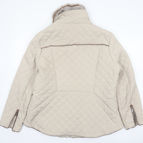 Maine New England Women's Beige Quilted Jacket Size 20 Faux Fur Collar