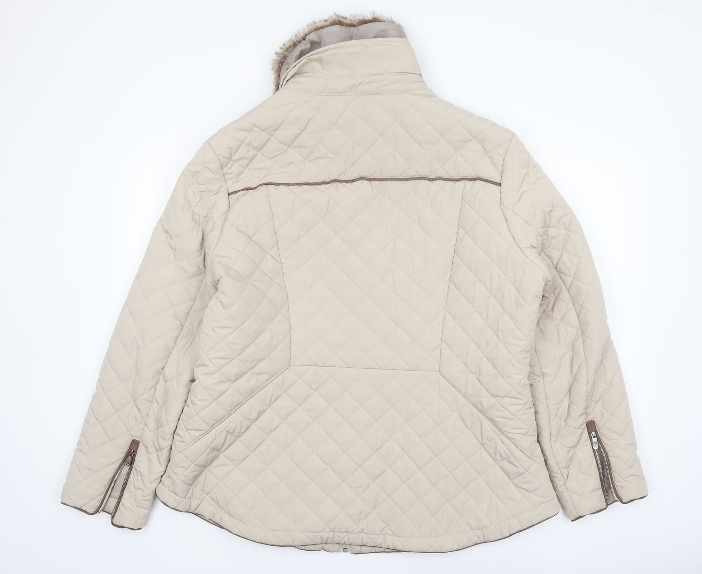 Maine New England Women's Beige Quilted Jacket Size 20 Faux Fur Collar