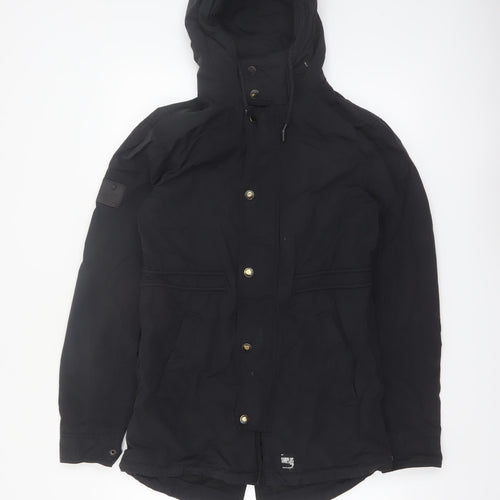 Superdry Women's Black Parka Jacket Size S Hooded Water Resistant